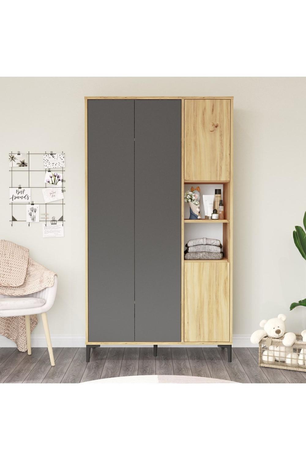 Oliver Armoire Elbise Armoire Geniş 4 Avec portes À étagères Keçe-Anthracite OLI9-KA