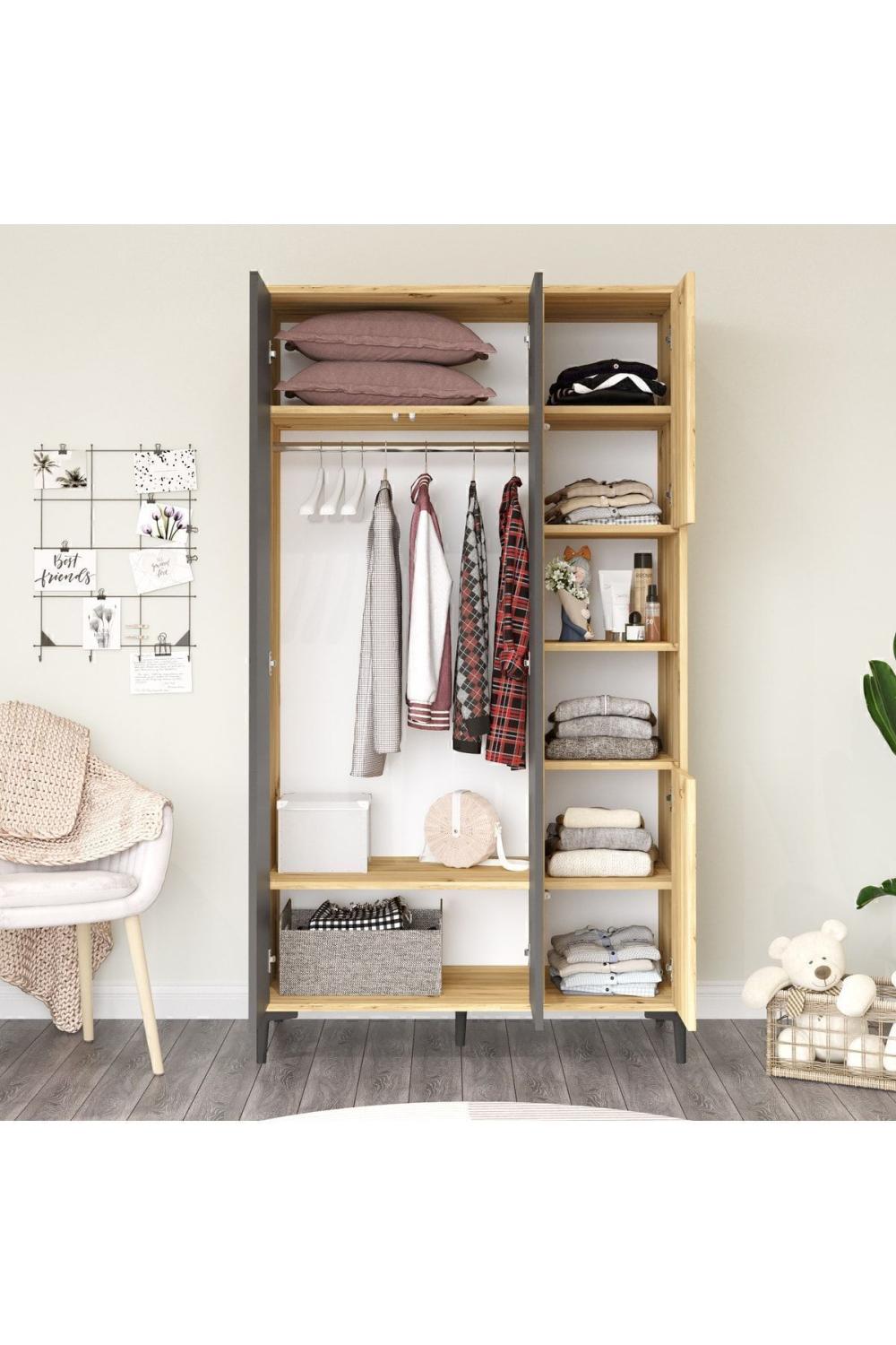 Oliver Armoire Elbise Armoire Geniş 4 Avec portes À étagères Keçe-Anthracite OLI9-KA