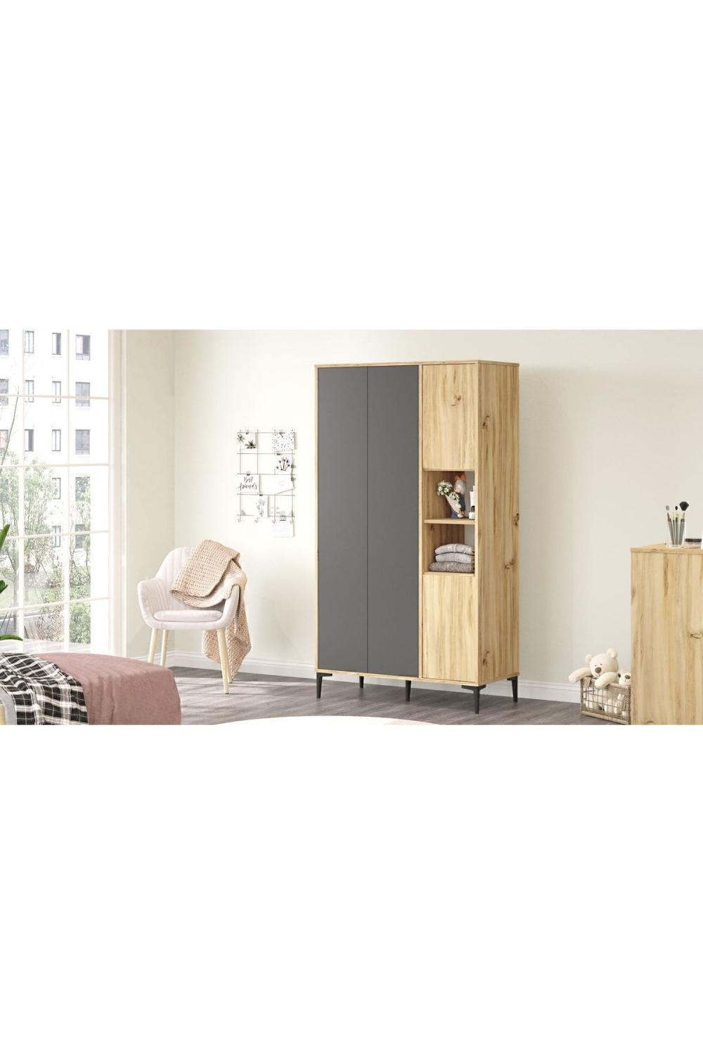 Oliver Armoire Elbise Armoire Geniş 4 Avec portes À étagères Keçe-Anthracite OLI9-KA