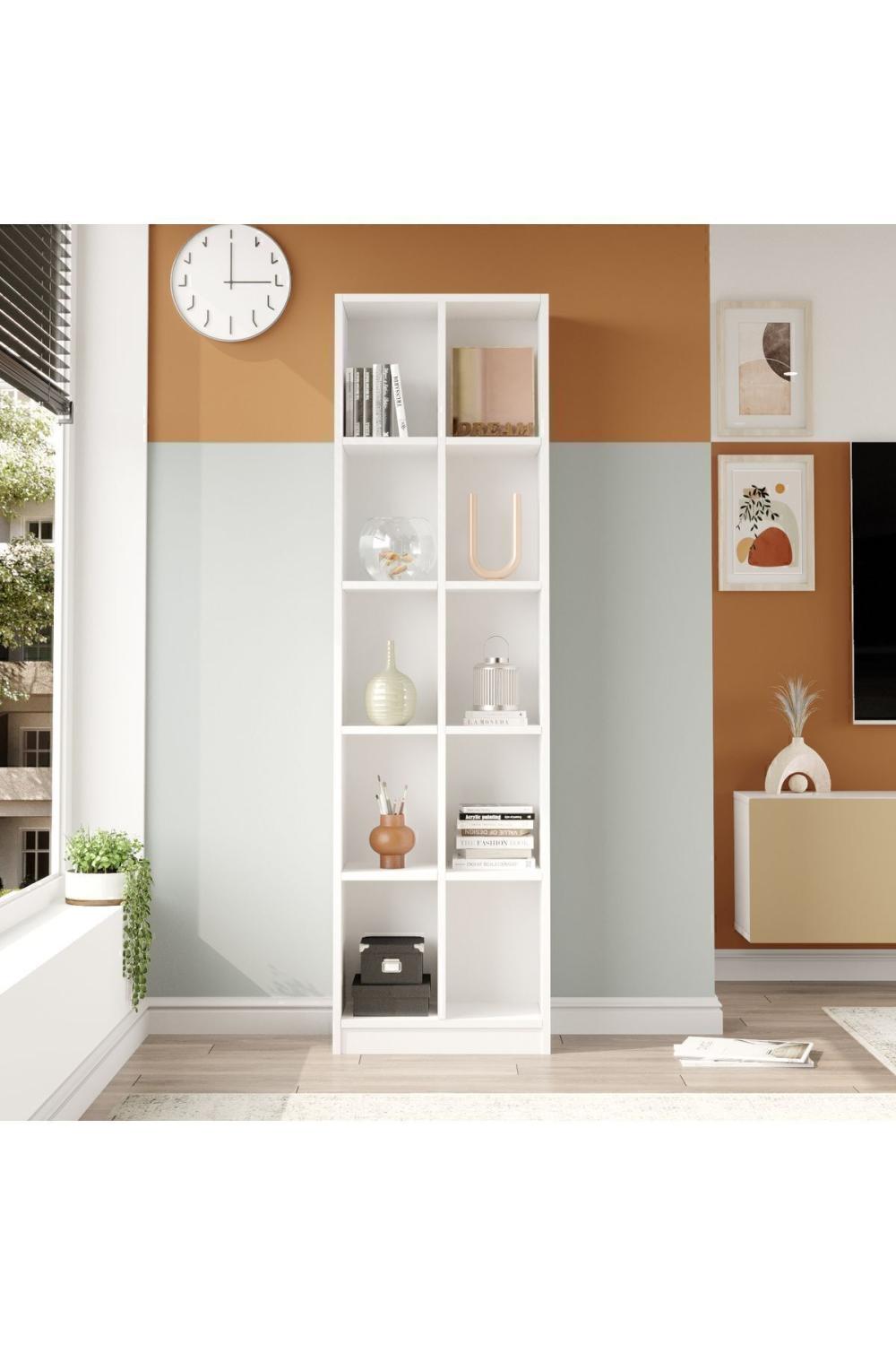 Bibliothèque Oscer Large 180 cm avec 10 Étagères – Blanc OSC1-W