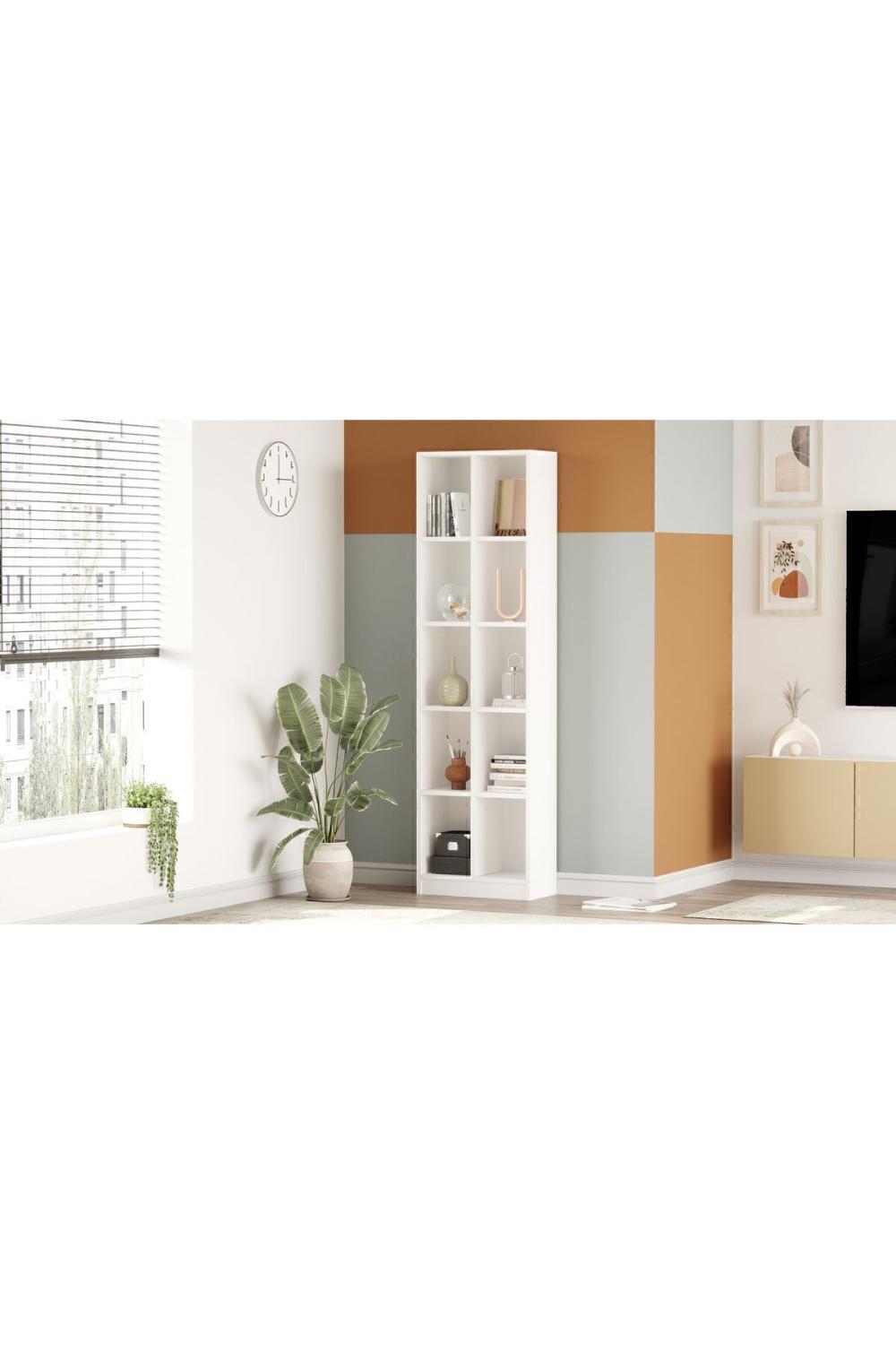 Bibliothèque Oscer Large 180 cm avec 10 Étagères – Blanc OSC1-W