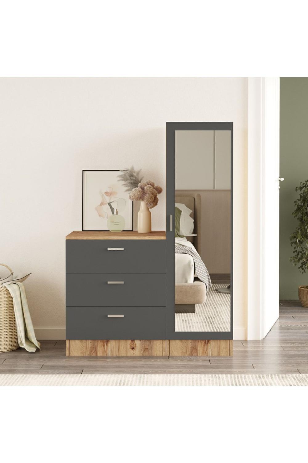 Oswin Avec miroir Şifonyer Armoire Pin-Anthracite OSW6-AA