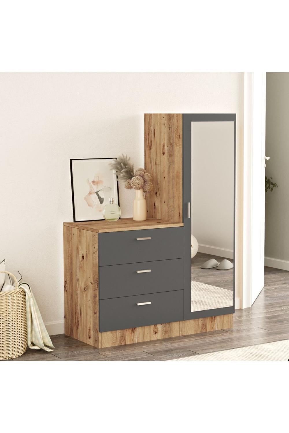 Oswin Avec miroir Şifonyer Armoire Pin-Anthracite OSW6-AA