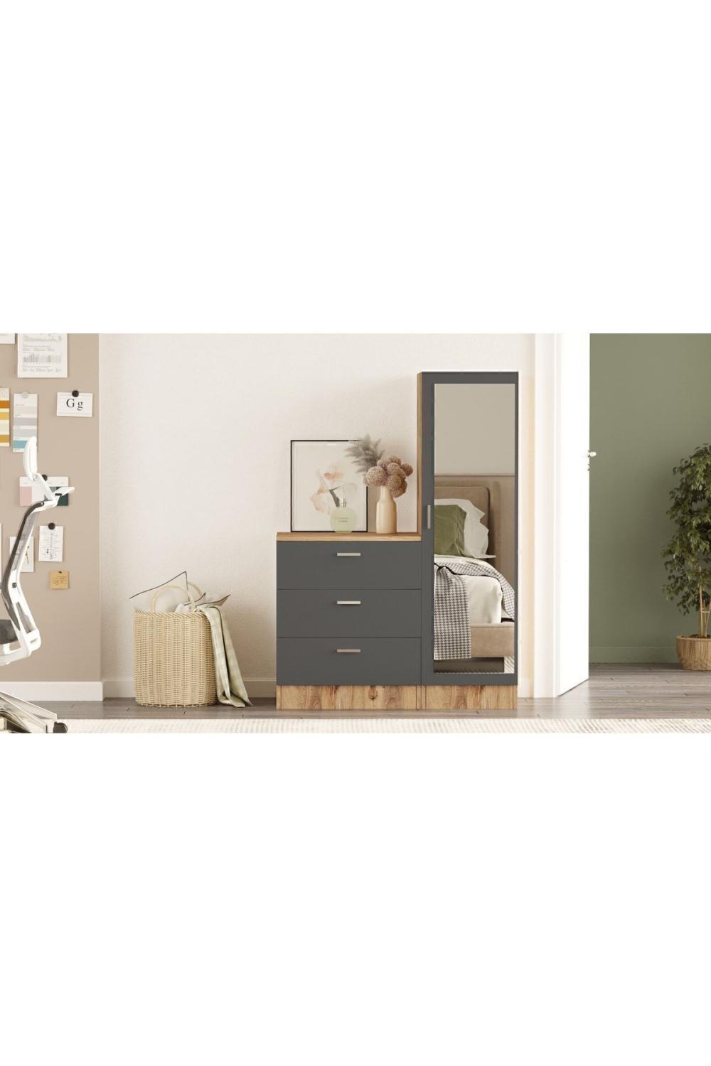 Oswin Avec miroir Şifonyer Armoire Pin-Anthracite OSW6-AA