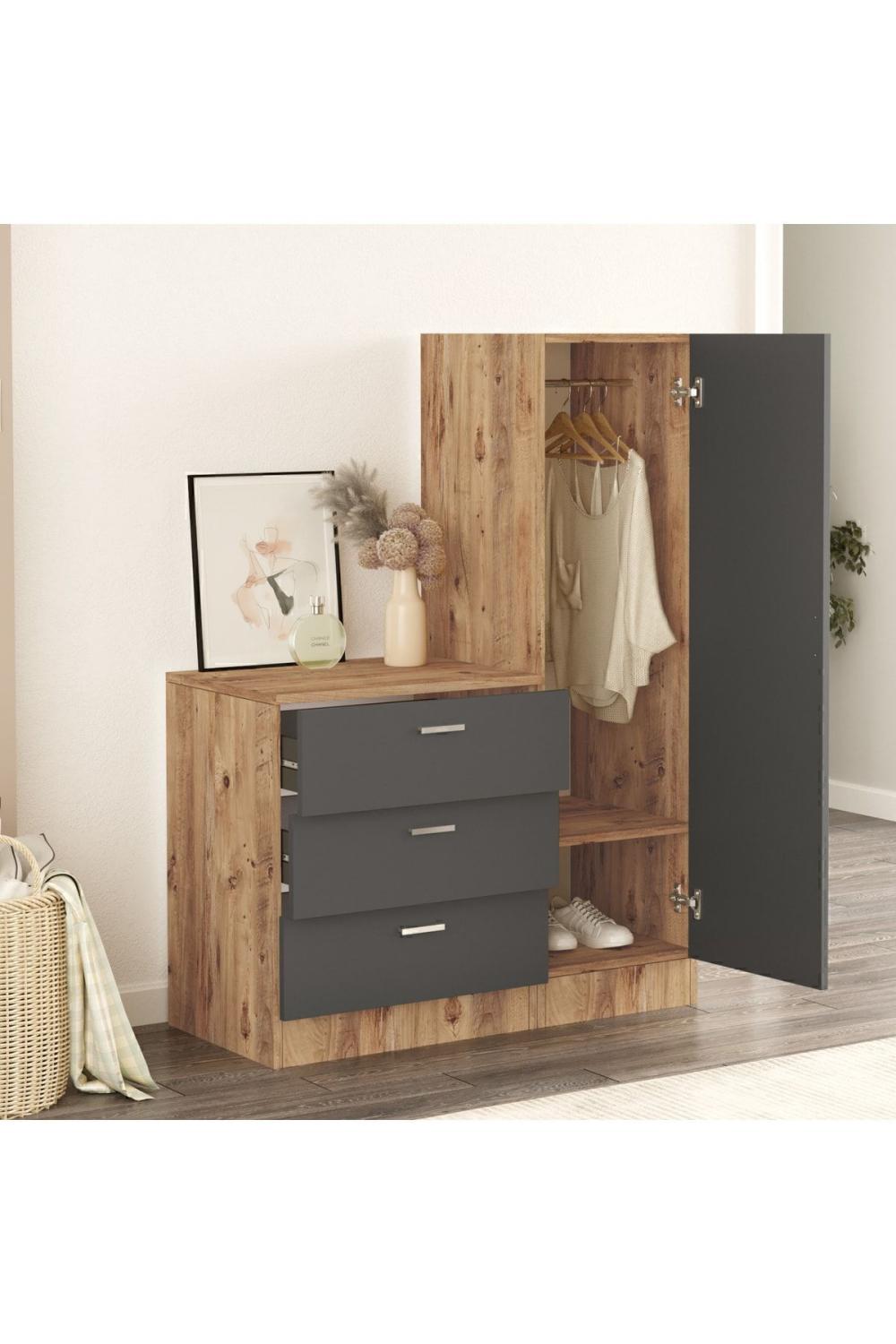 Oswin Avec miroir Şifonyer Armoire Pin-Anthracite OSW6-AA