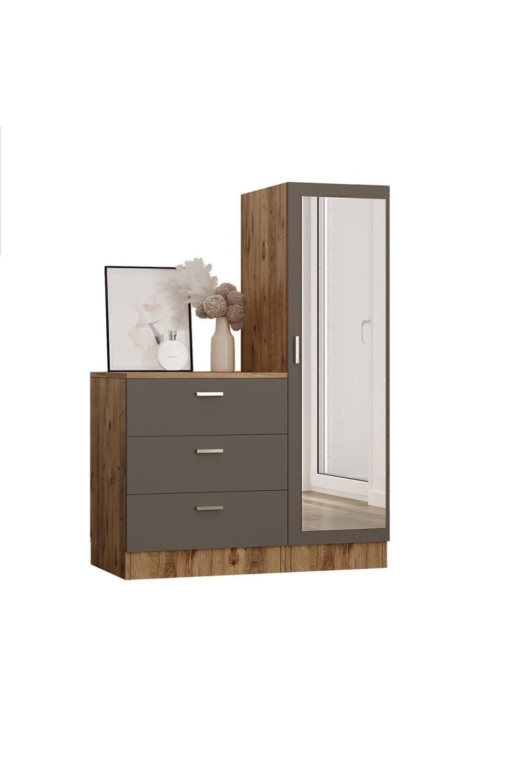 Oswin Avec miroir Şifonyer Armoire Pin-Anthracite OSW6-AA