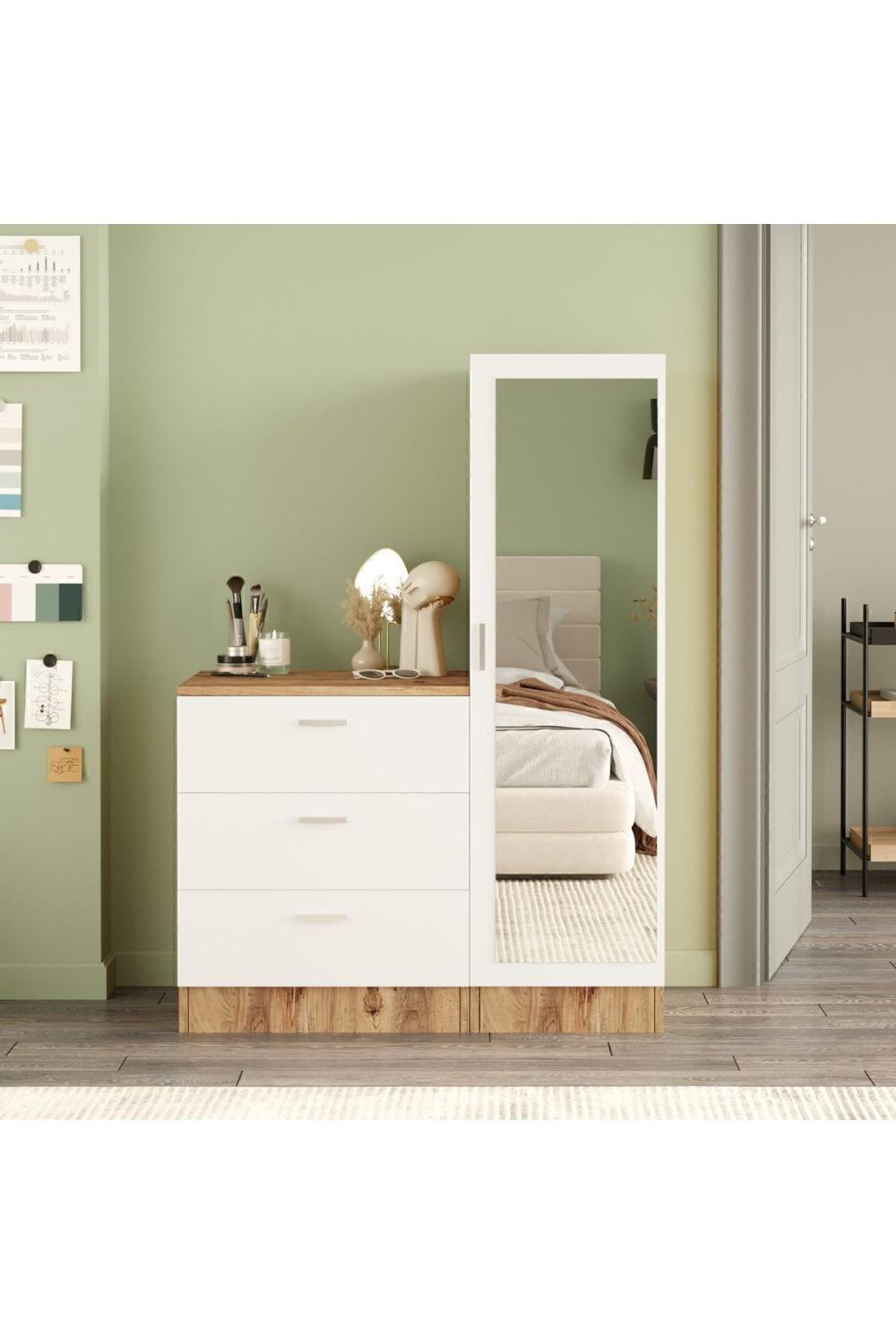 Oswin Avec miroir Şifonyer Armoire Pin-Blanc OSW6-AW