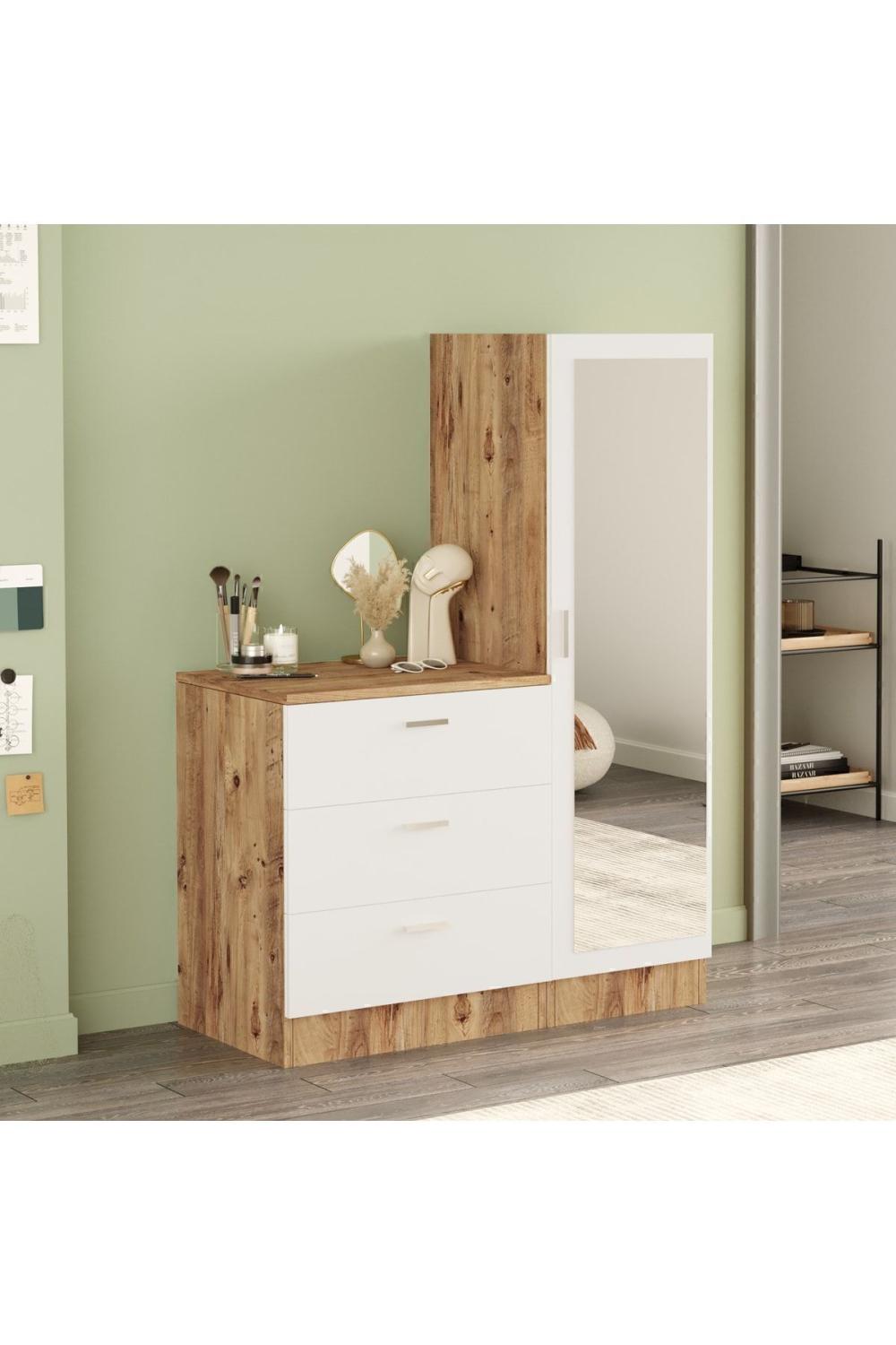 Oswin Avec miroir Şifonyer Armoire Pin-Blanc OSW6-AW