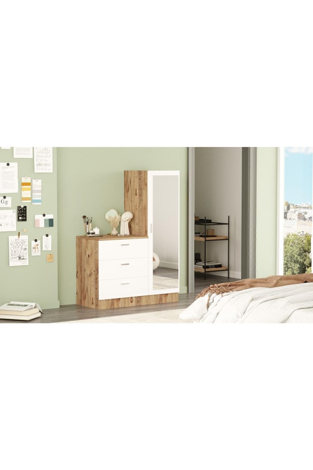 Oswin Avec miroir Şifonyer Armoire Pin-Blanc OSW6-AW