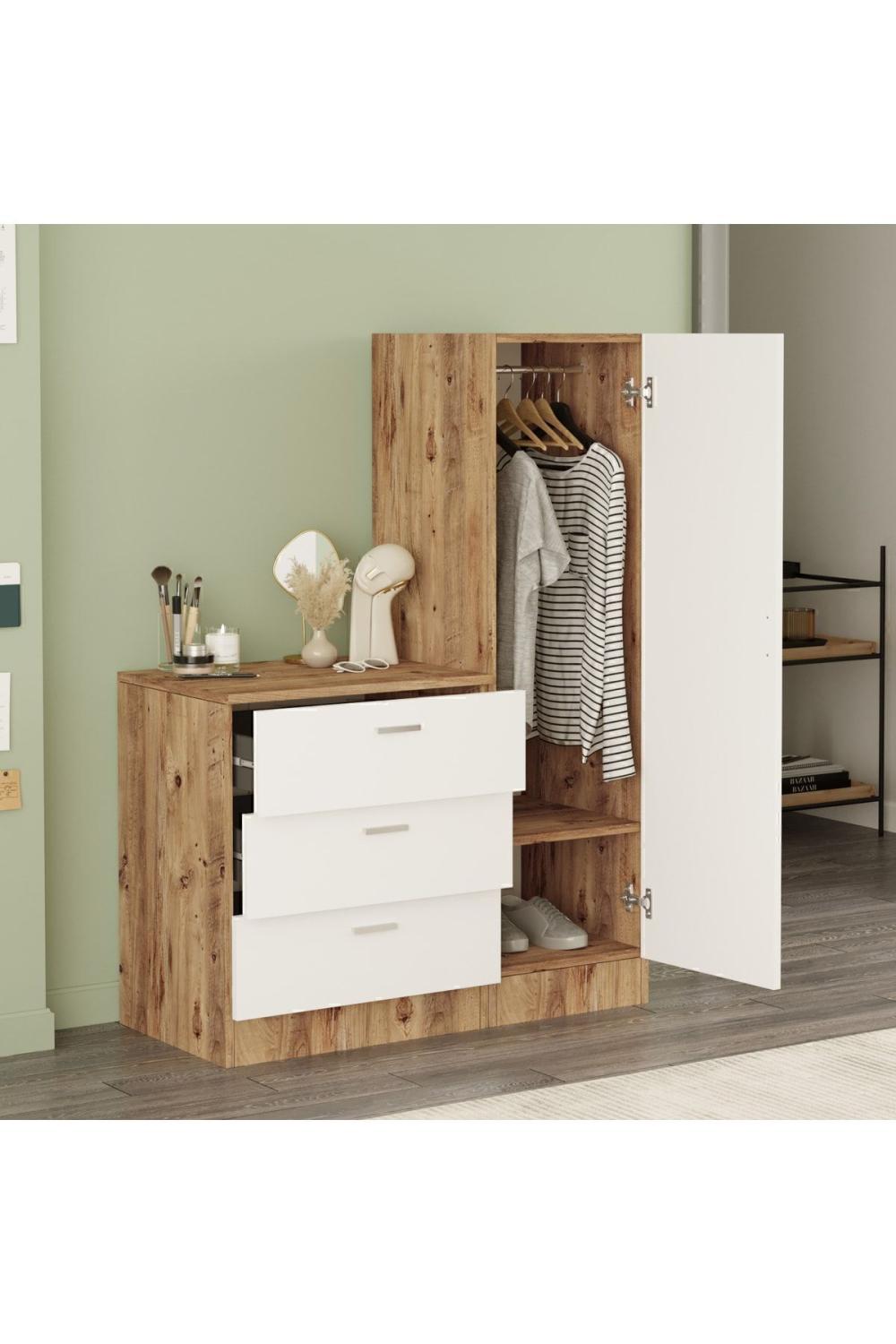 Oswin Avec miroir Şifonyer Armoire Pin-Blanc OSW6-AW