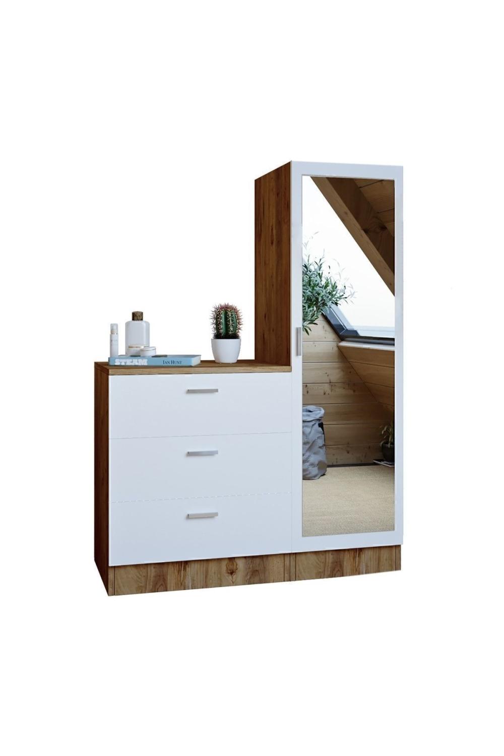 Oswin Avec miroir Şifonyer Armoire Pin-Blanc OSW6-AW