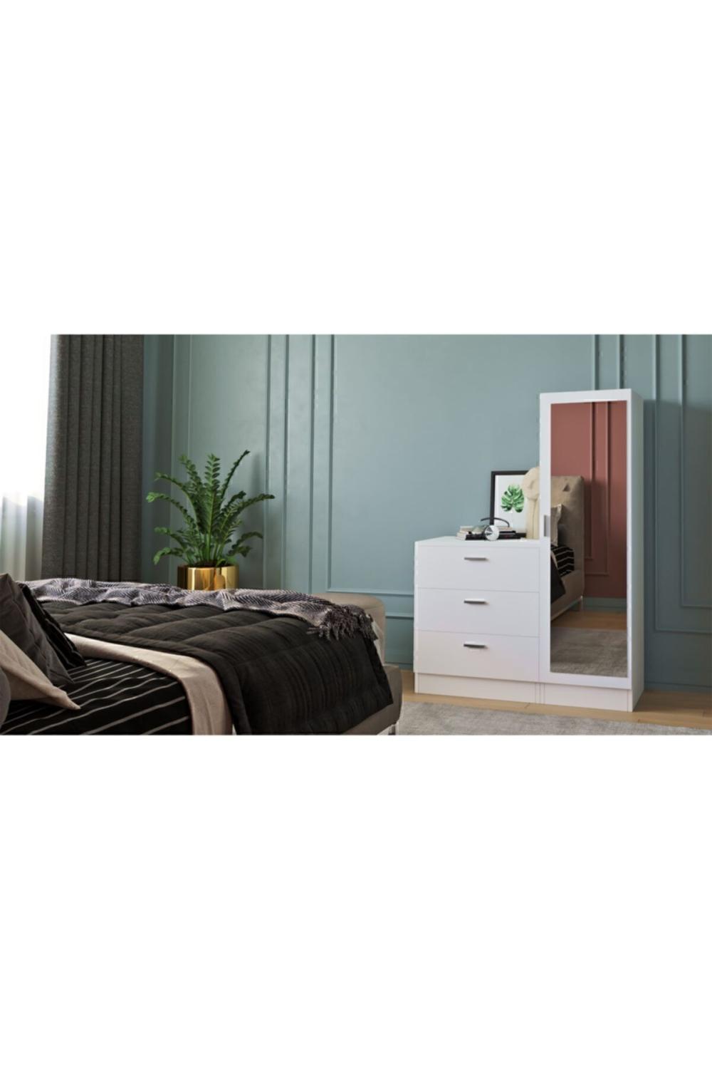 Commode Oswin avec Miroir et Rangement Type Armoire – Blanc OSW6-W