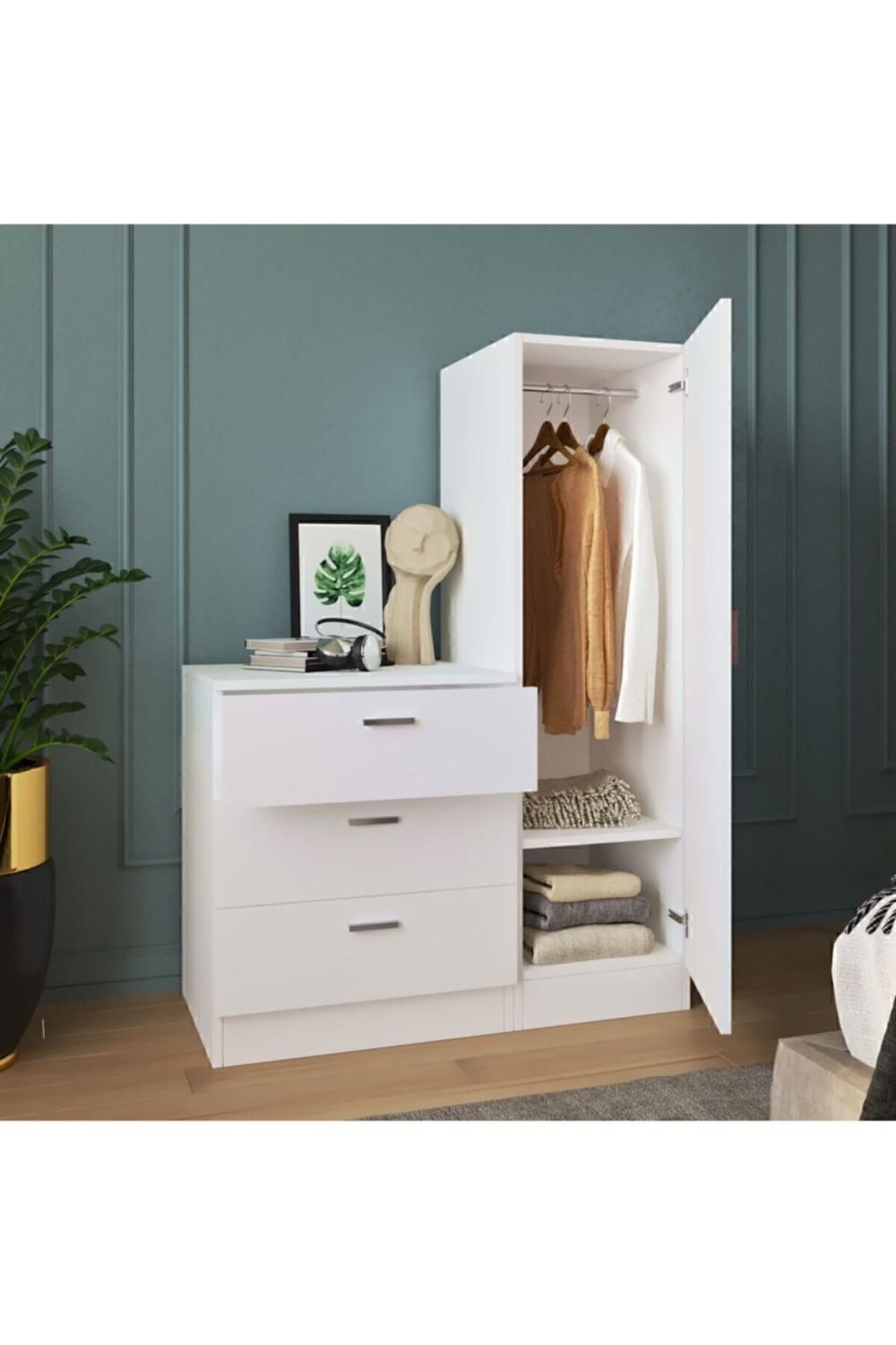 Commode Oswin avec Miroir et Rangement Type Armoire – Blanc OSW6-W
