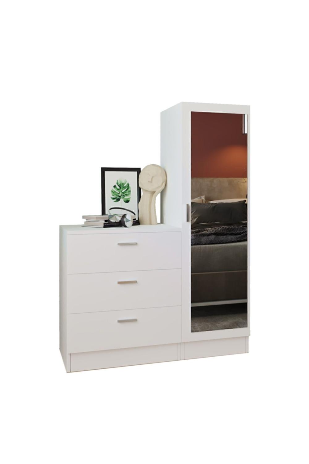 Commode Oswin avec Miroir et Rangement Type Armoire – Blanc OSW6-W
