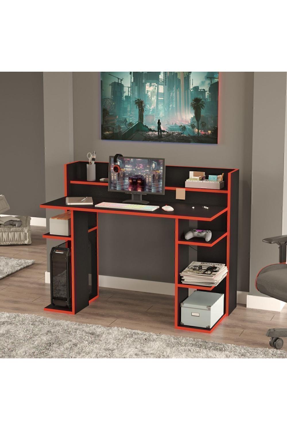 Pantego 124cm Oyuncu Table Gaming Bureau Noir-Kırmızı PAN1-BK