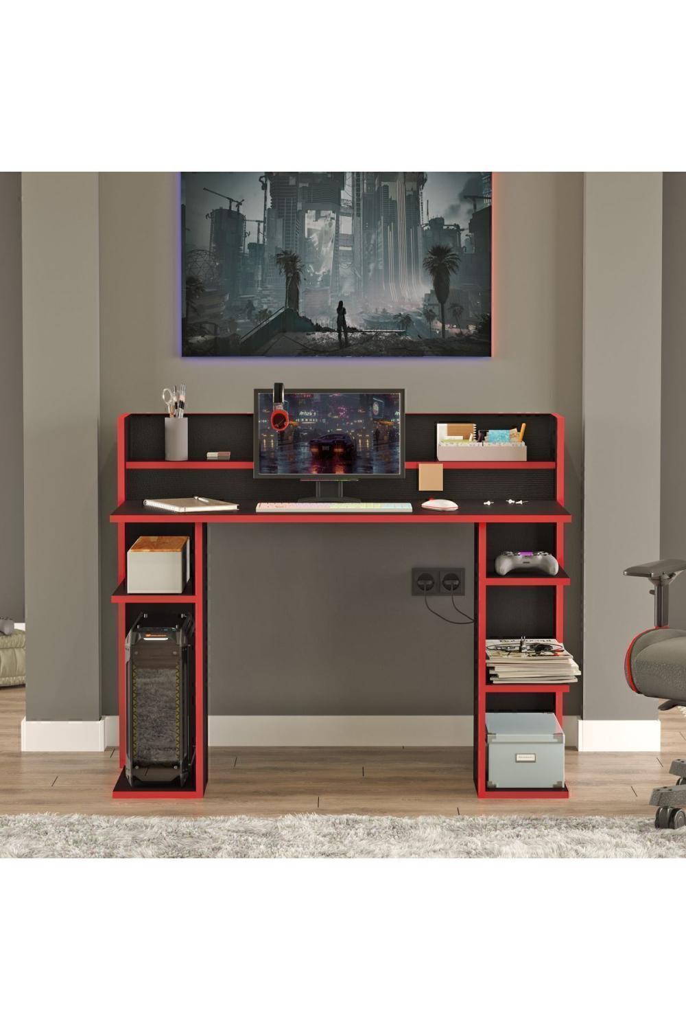 Pantego 124cm Oyuncu Table Gaming Bureau Noir-Kırmızı PAN1-BK