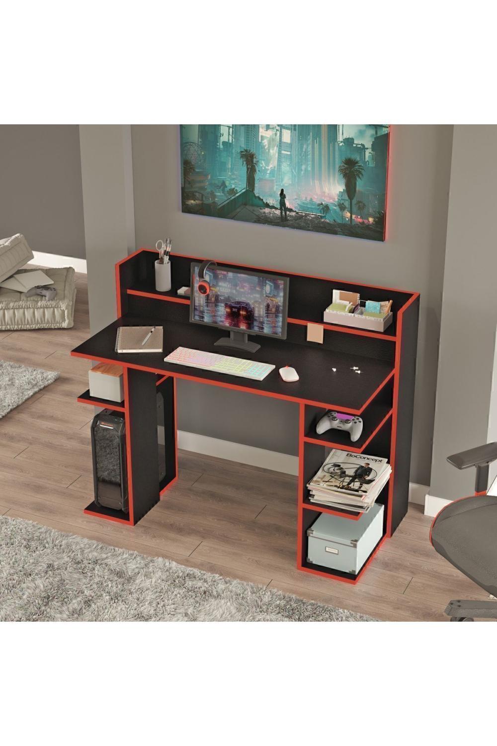 Pantego 124cm Oyuncu Table Gaming Bureau Noir-Kırmızı PAN1-BK