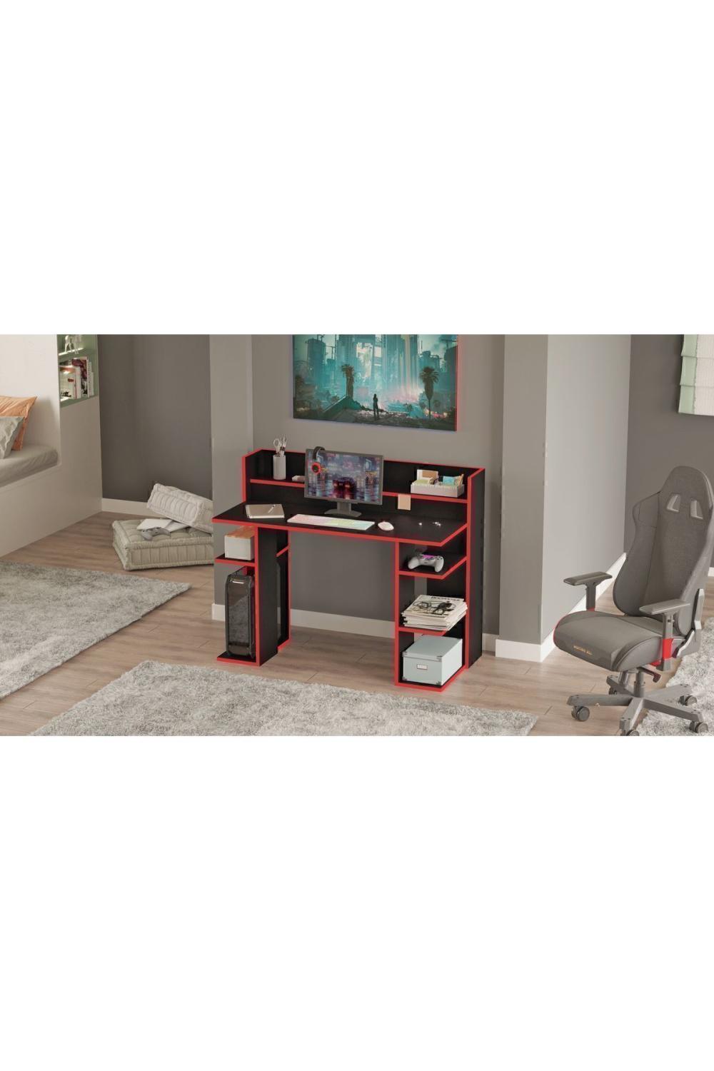 Pantego 124cm Oyuncu Table Gaming Bureau Noir-Kırmızı PAN1-BK