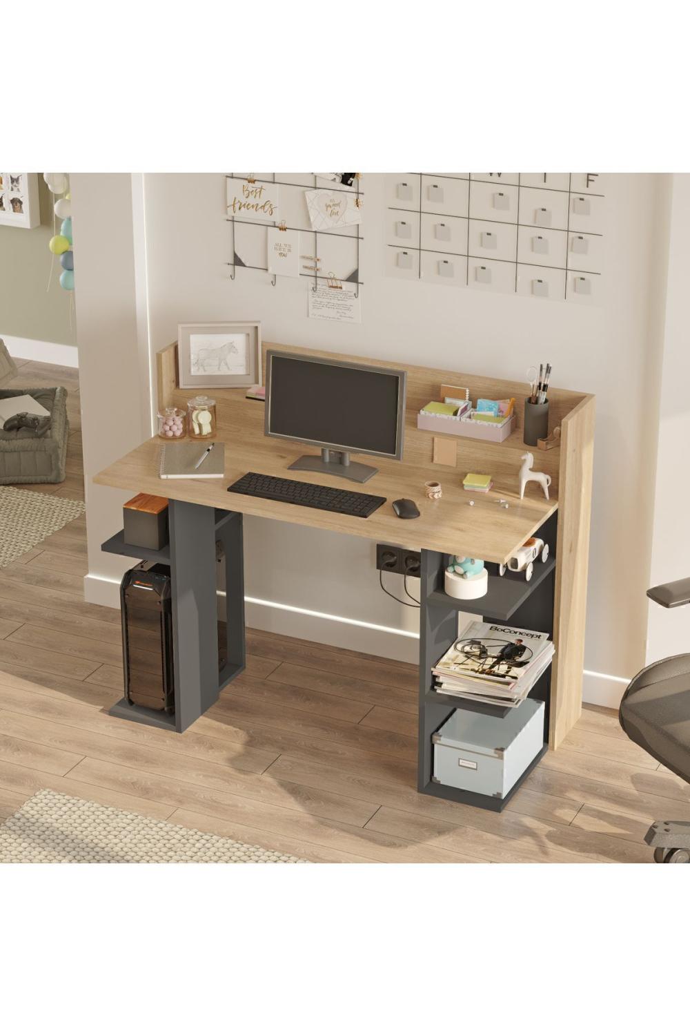 Pantego 124cm Bureau Bilgisayar Table À étagères Panier-Anthracite PAN1-SA
