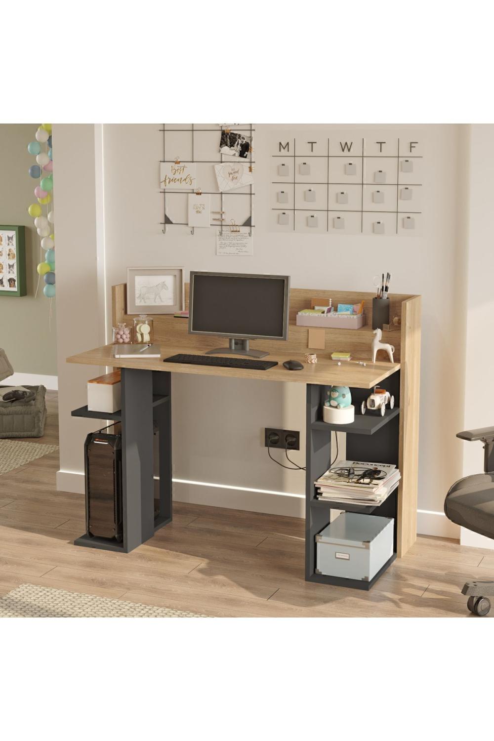 Pantego 124cm Bureau Bilgisayar Table À étagères Panier-Anthracite PAN1-SA