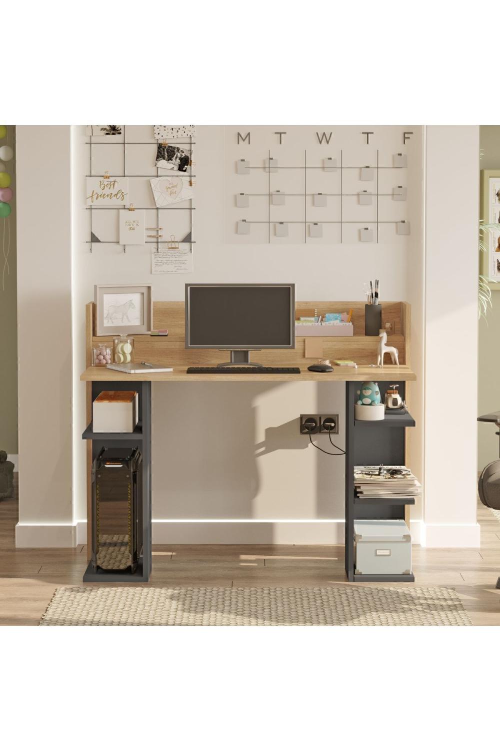 Pantego 124cm Bureau Bilgisayar Table À étagères Panier-Anthracite PAN1-SA