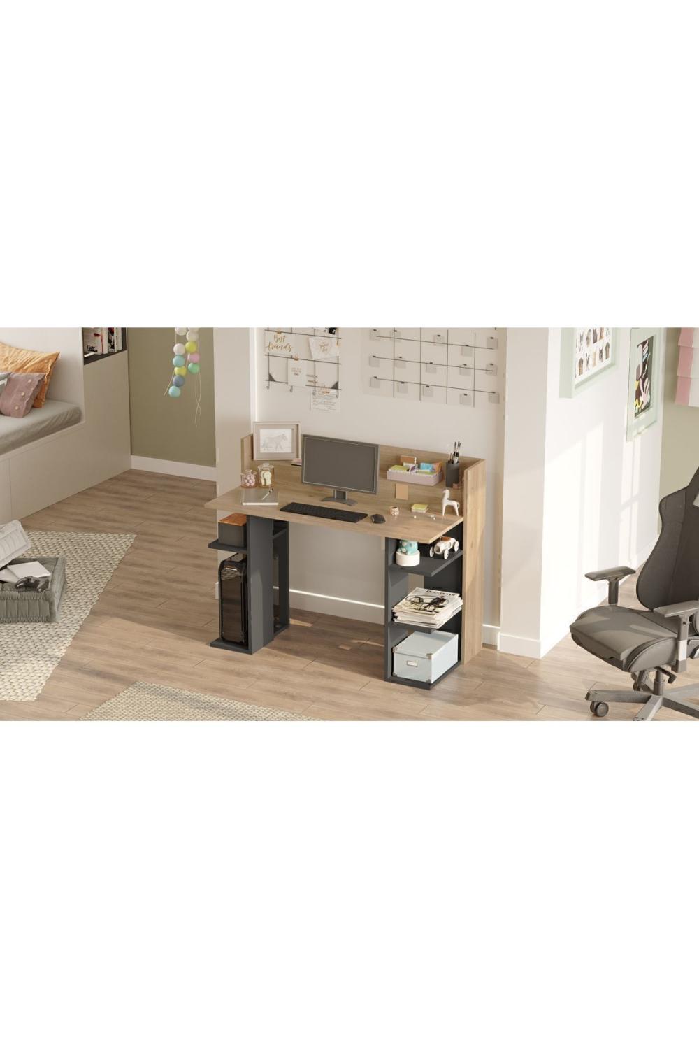 Pantego 124cm Bureau Bilgisayar Table À étagères Panier-Anthracite PAN1-SA