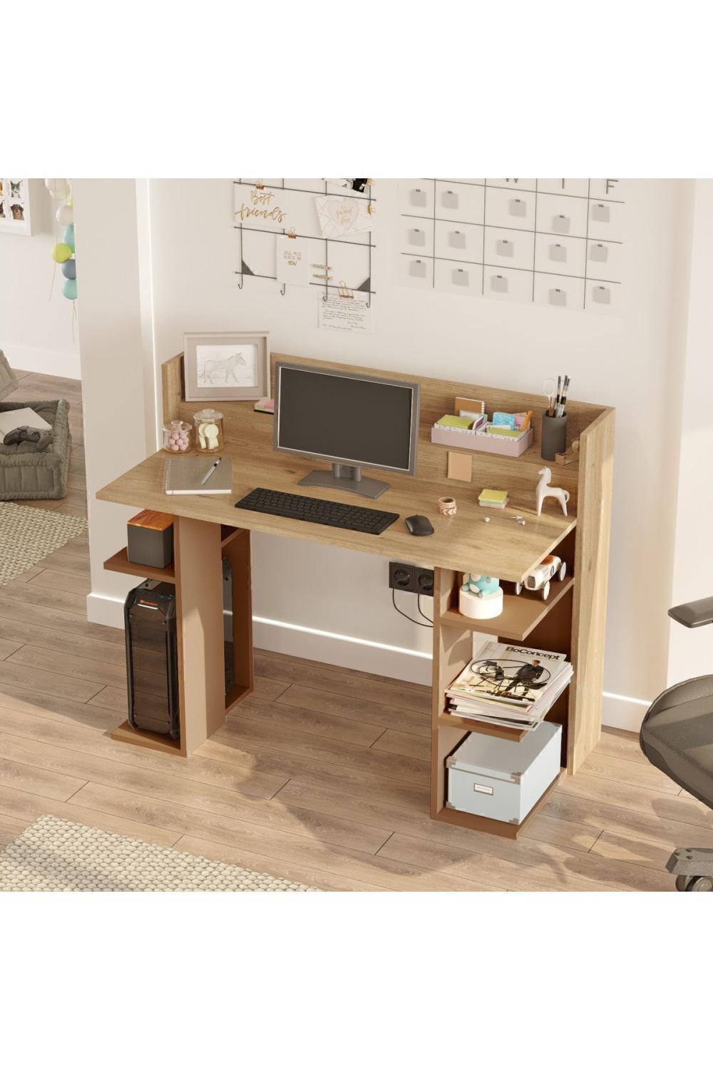 Pantego 124cm Bureau Bilgisayar Table À étagères Panier-Kiremit PAN1-SK