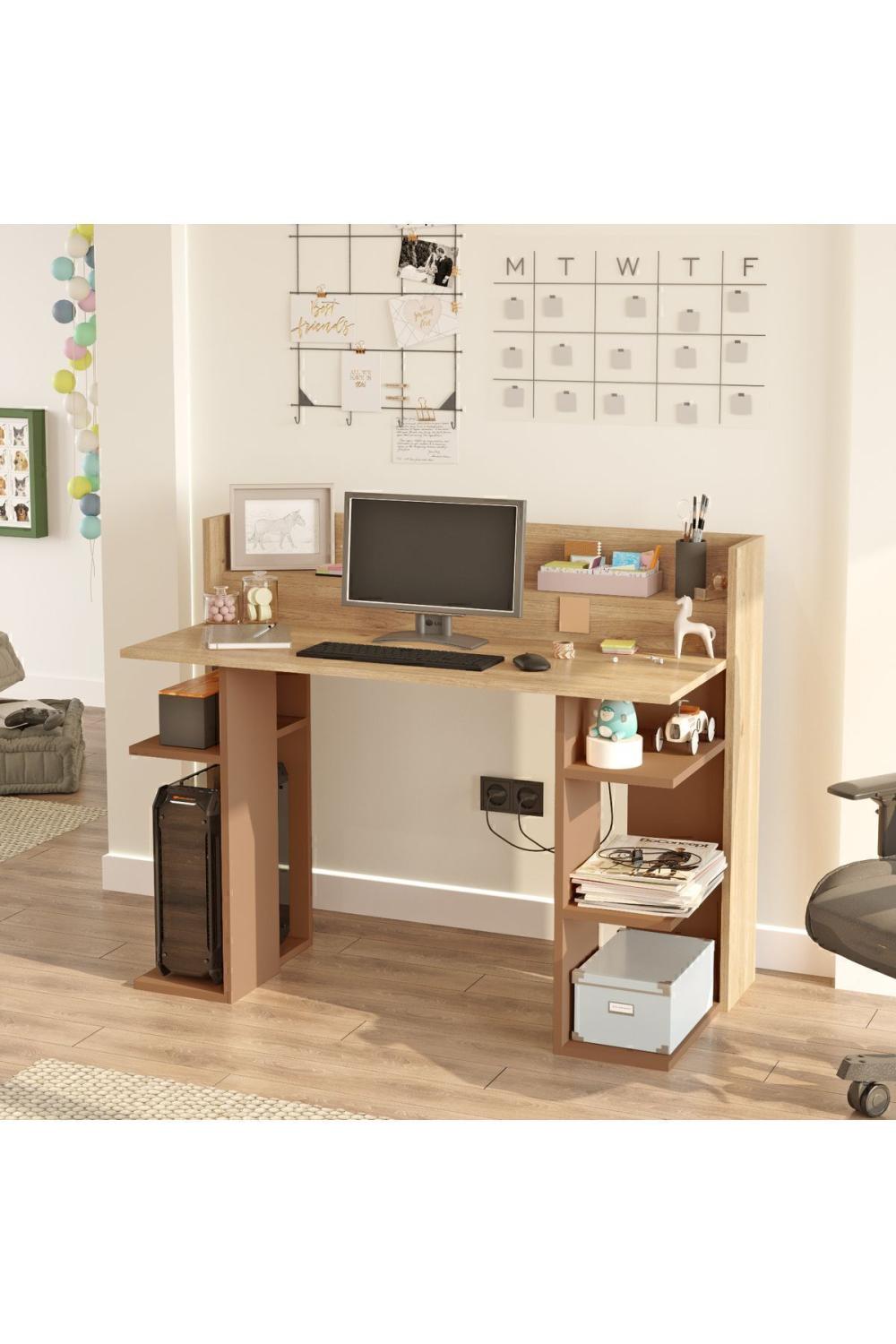 Pantego 124cm Bureau Bilgisayar Table À étagères Panier-Kiremit PAN1-SK