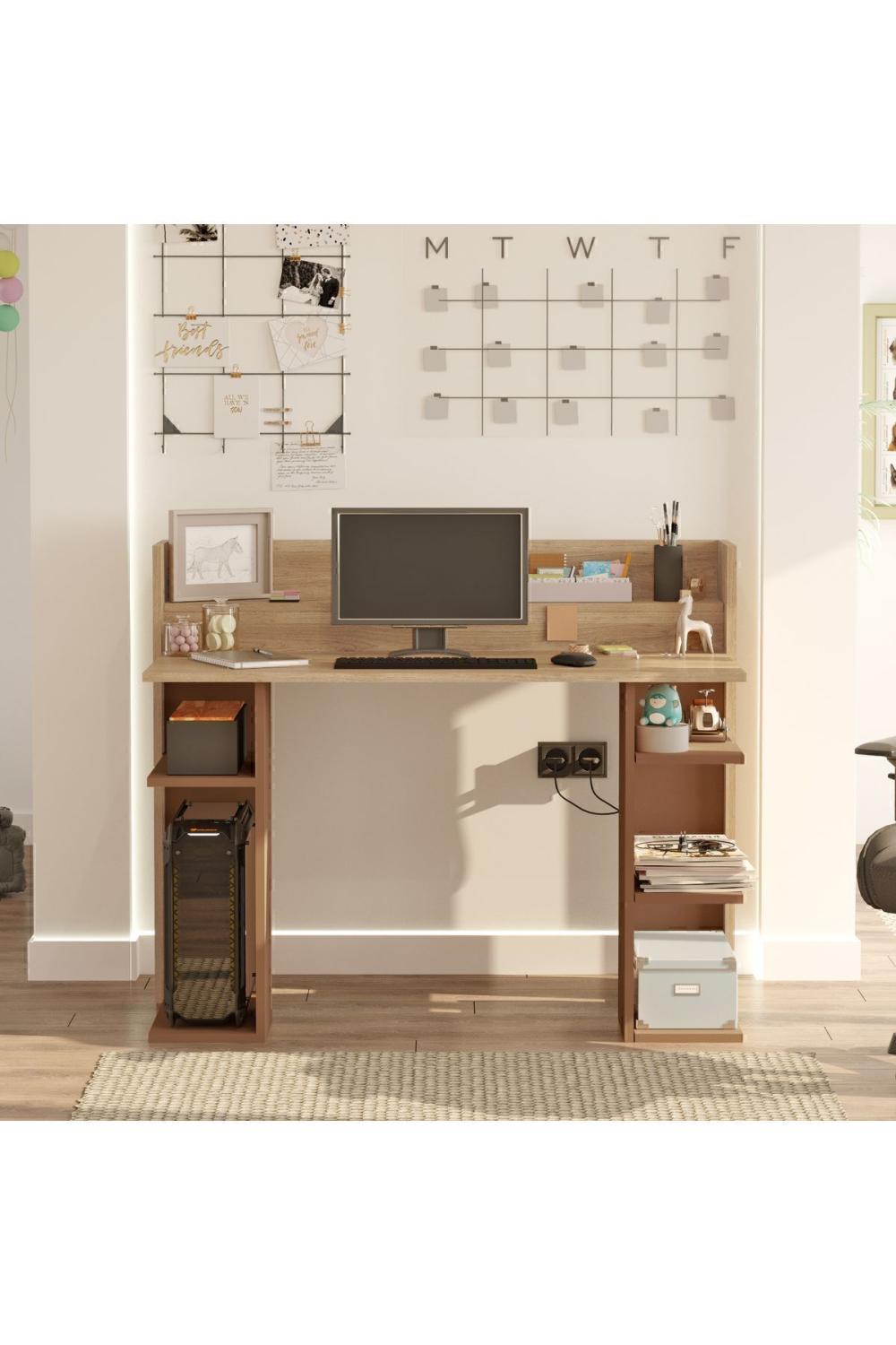 Pantego 124cm Bureau Bilgisayar Table À étagères Panier-Kiremit PAN1-SK