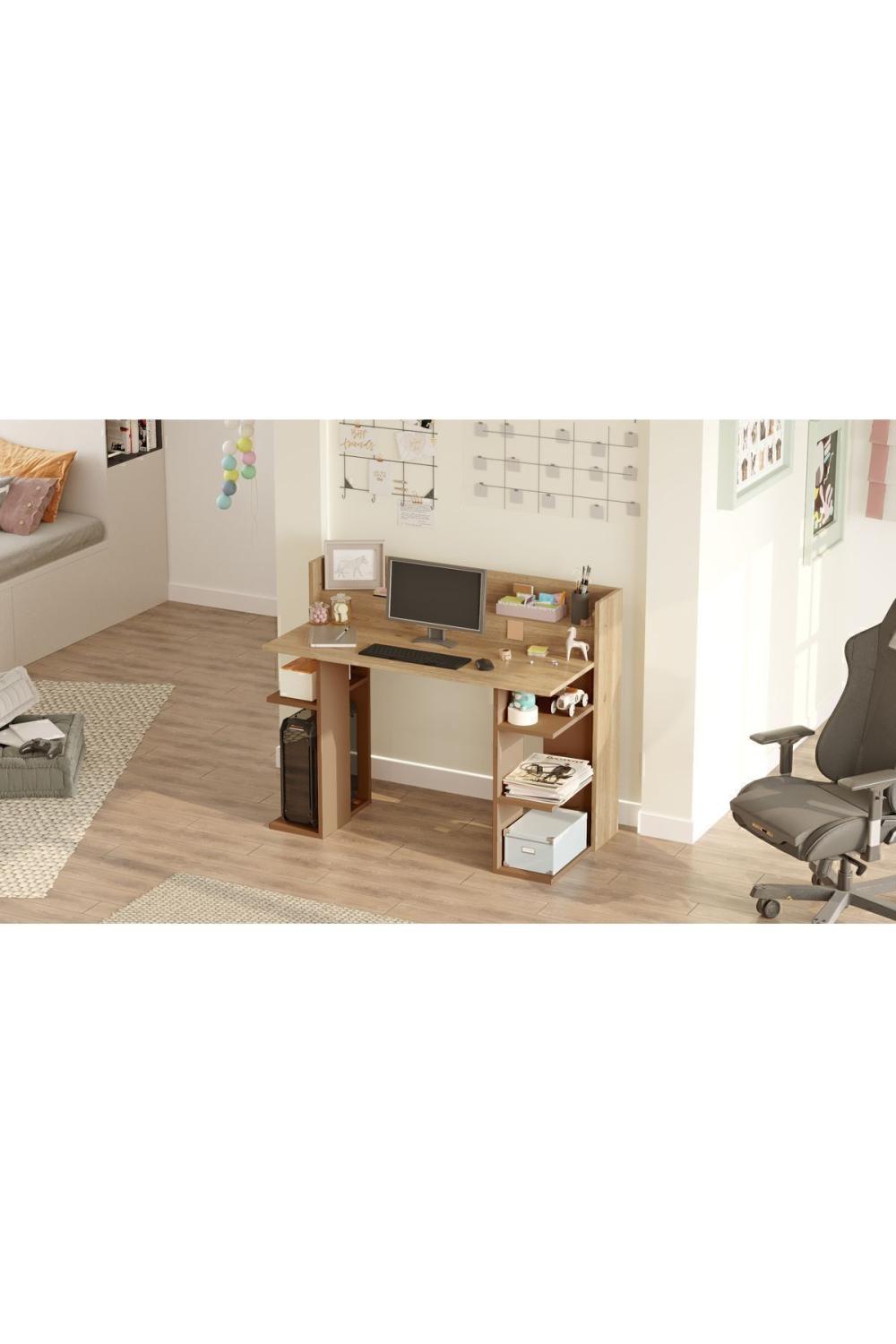 Pantego 124cm Bureau Bilgisayar Table À étagères Panier-Kiremit PAN1-SK