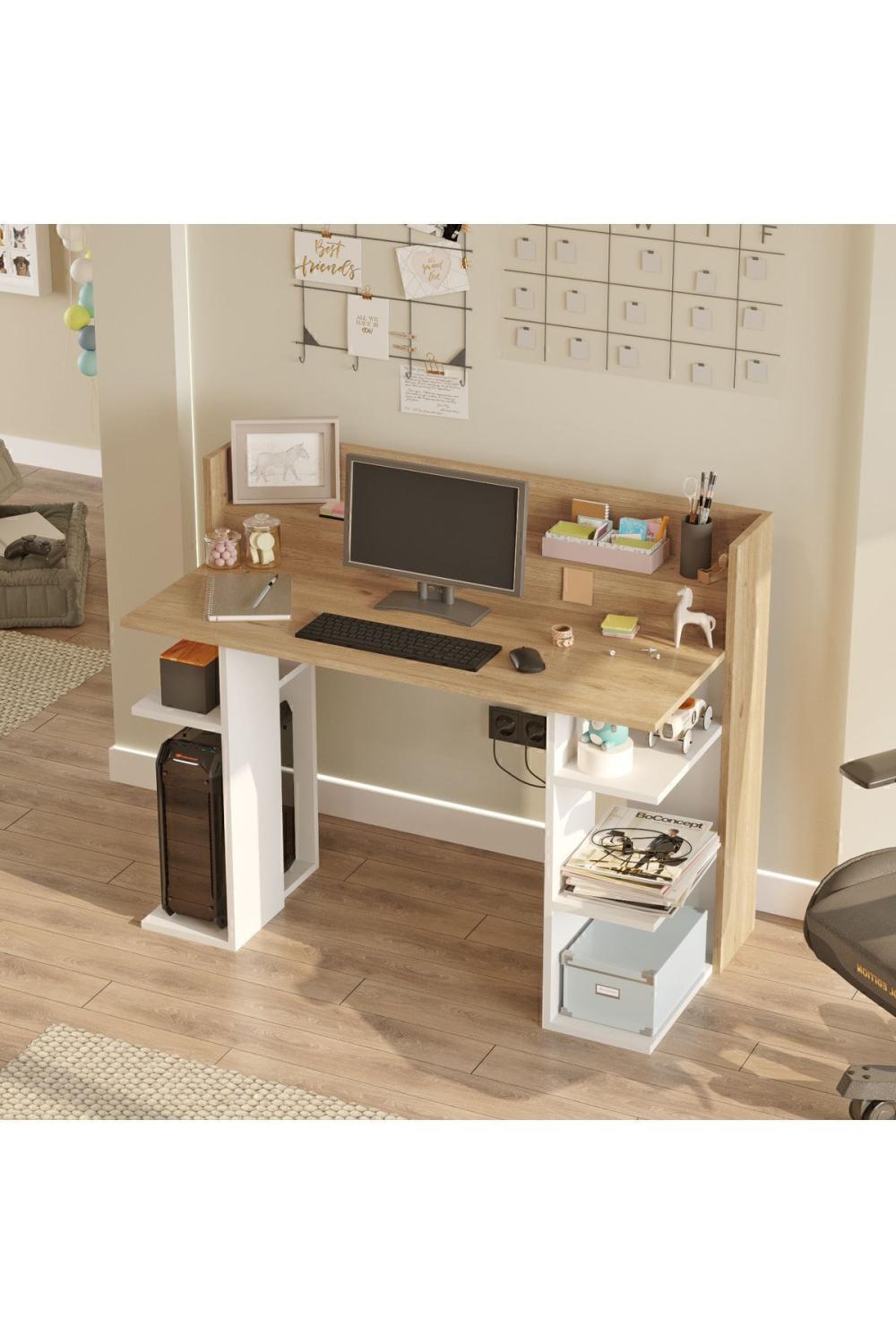 Pantego 124cm Bureau Bilgisayar Table À étagères Panier-Blanc PAN1-SW