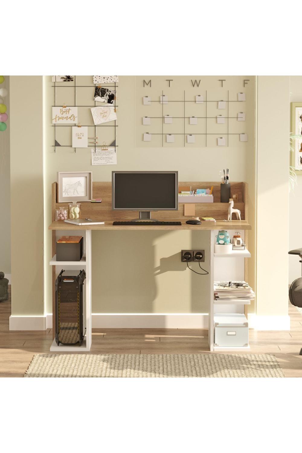 Pantego 124cm Bureau Bilgisayar Table À étagères Panier-Blanc PAN1-SW