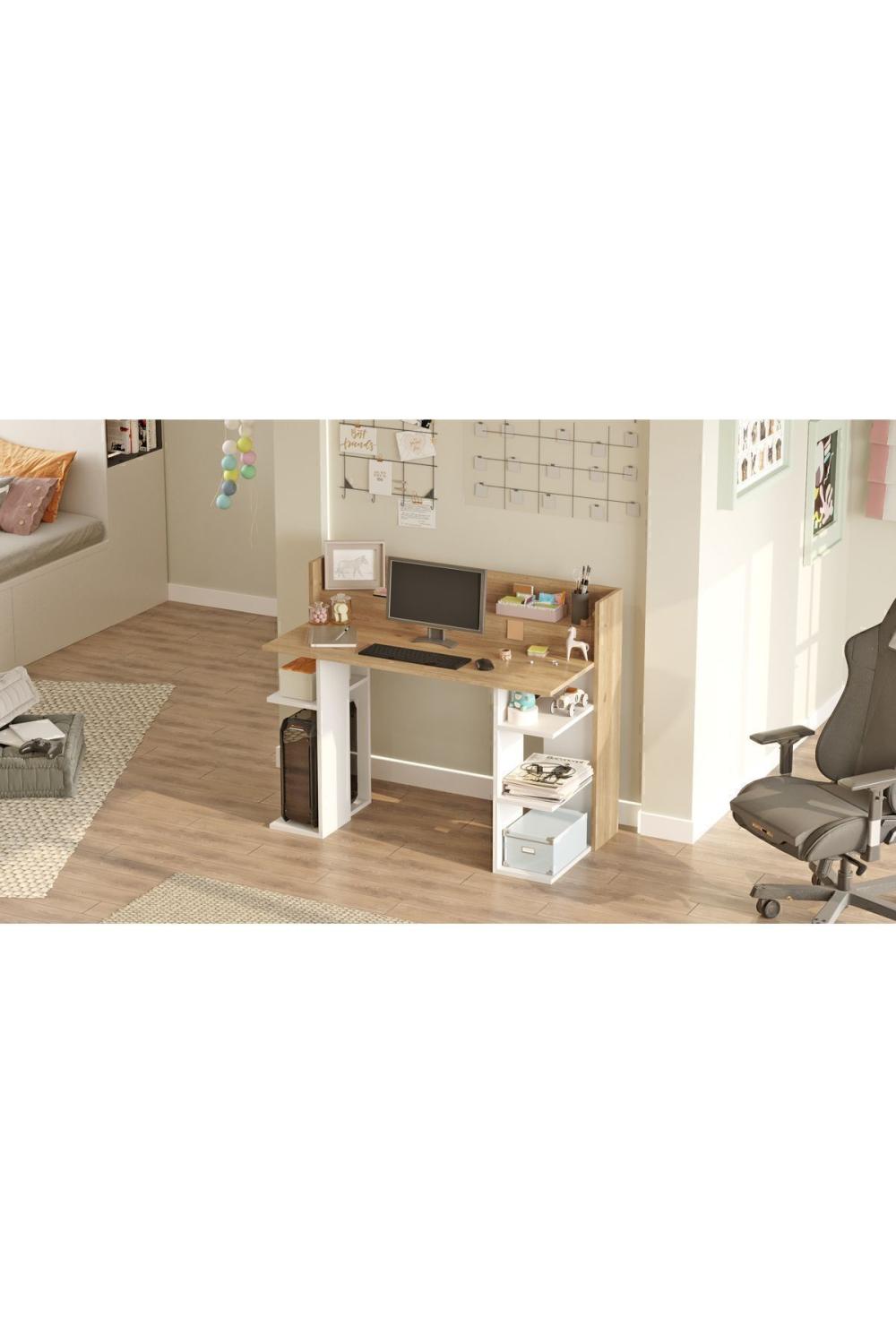 Pantego 124cm Bureau Bilgisayar Table À étagères Panier-Blanc PAN1-SW