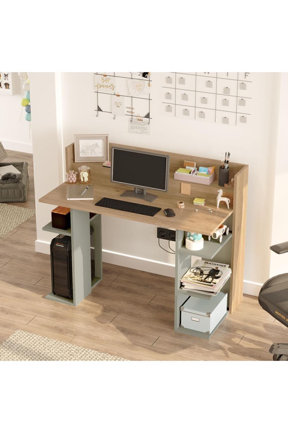 Pantego 124cm Bureau Bilgisayar Table À étagères Panier-Ihlamur Yeşili PAN1-SY