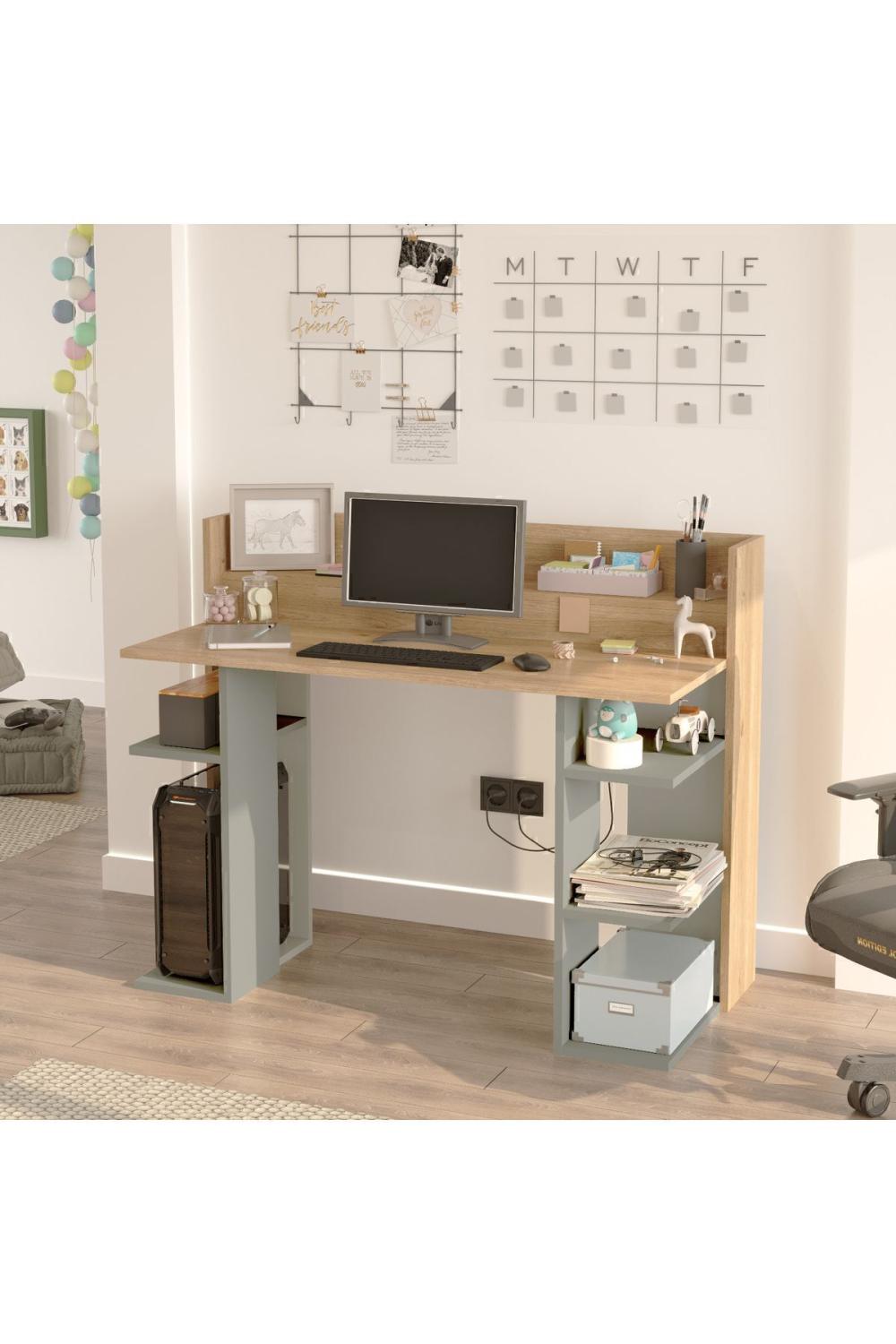 Pantego 124cm Bureau Bilgisayar Table À étagères Panier-Ihlamur Yeşili PAN1-SY