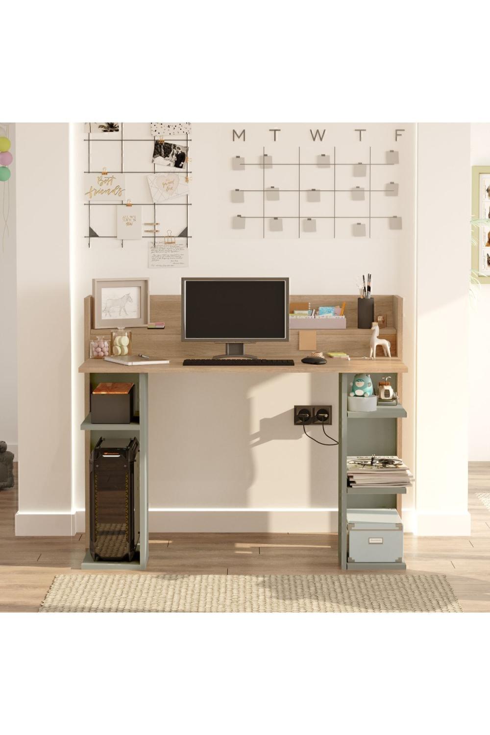 Pantego 124cm Bureau Bilgisayar Table À étagères Panier-Ihlamur Yeşili PAN1-SY