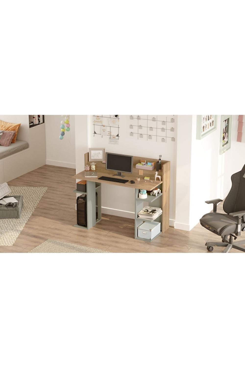 Pantego 124cm Bureau Bilgisayar Table À étagères Panier-Ihlamur Yeşili PAN1-SY