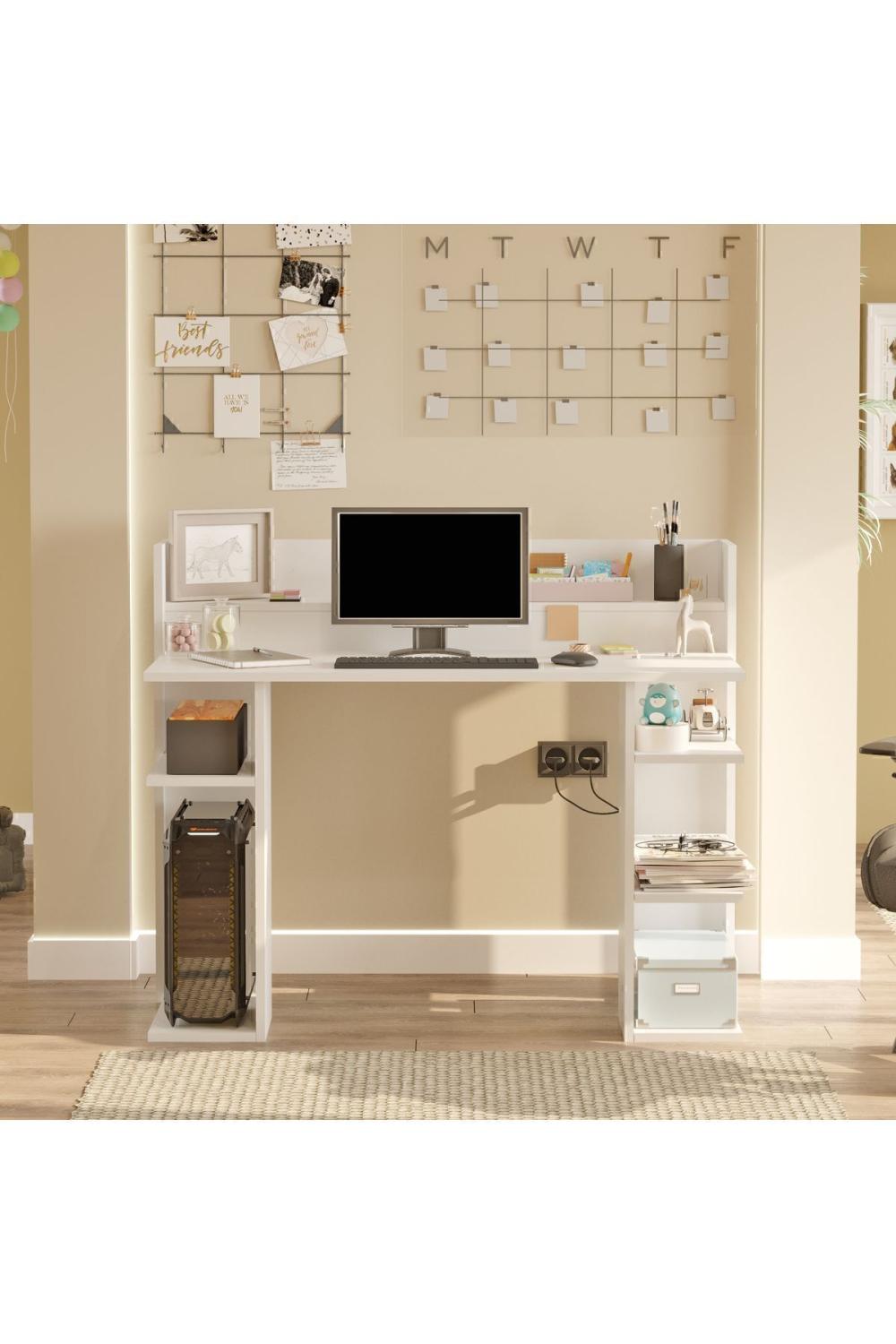 Pantego 124cm Bureau Bilgisayar Table À étagères Blanc PAN1-W