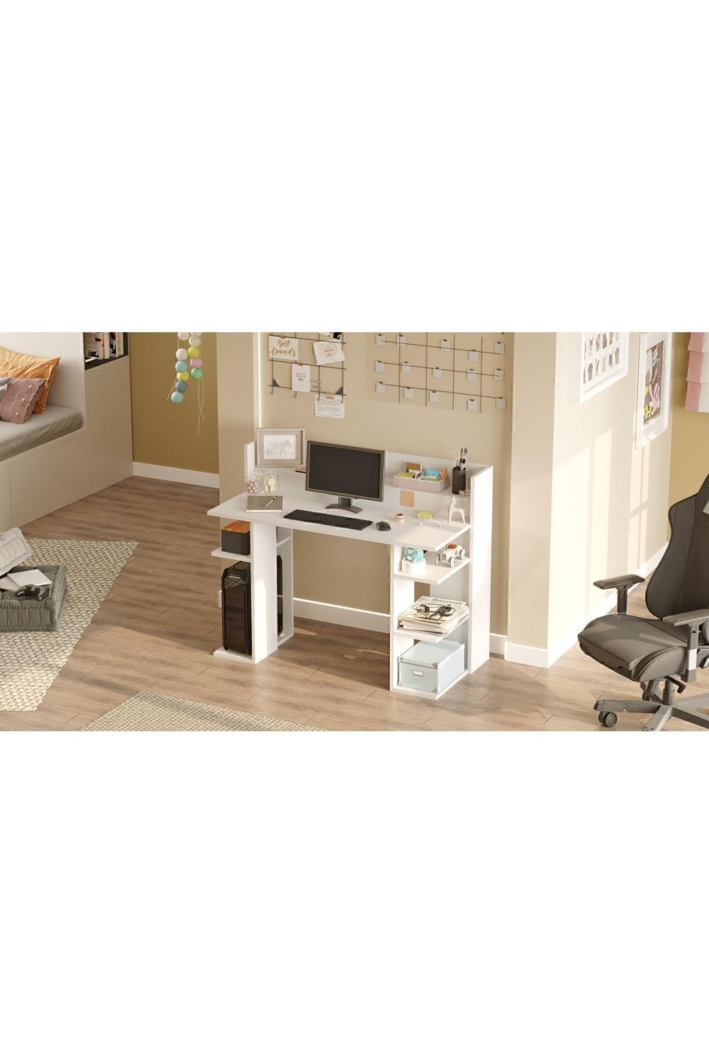Pantego 124cm Bureau Bilgisayar Table À étagères Blanc PAN1-W