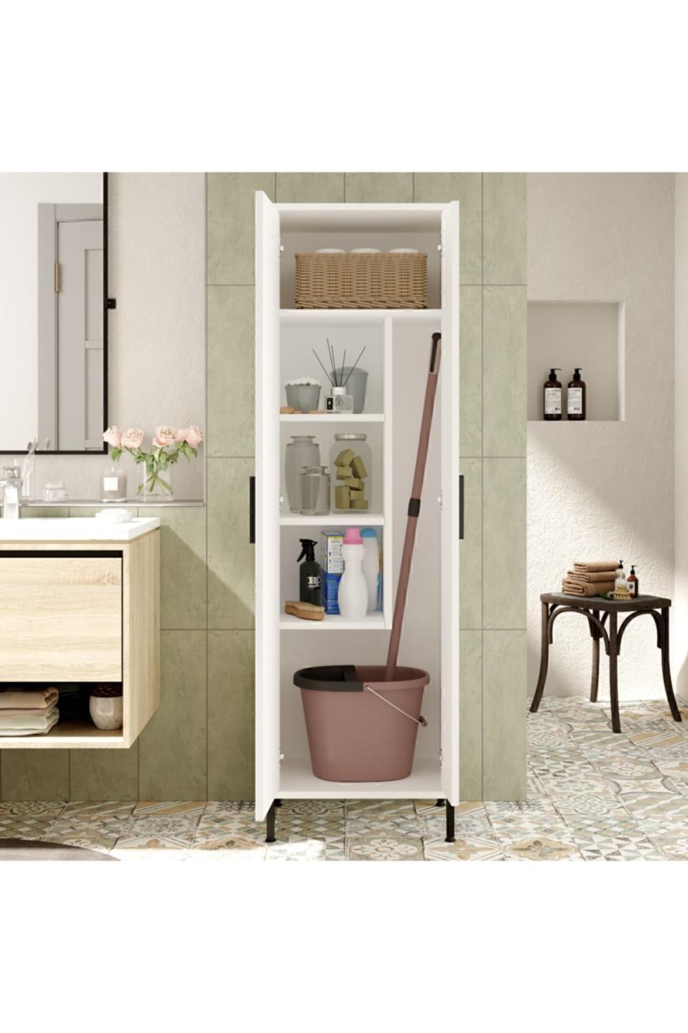 Armoire Polyvalente Rundell / Meuble de Rangement pour Produits de Nettoyage – Blanc RUN1-W