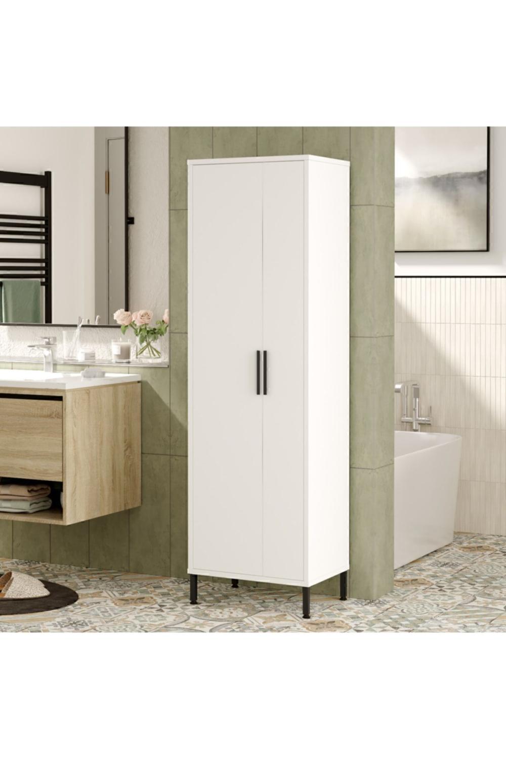 Armoire Polyvalente Rundell / Meuble de Rangement pour Produits de Nettoyage – Blanc RUN1-W