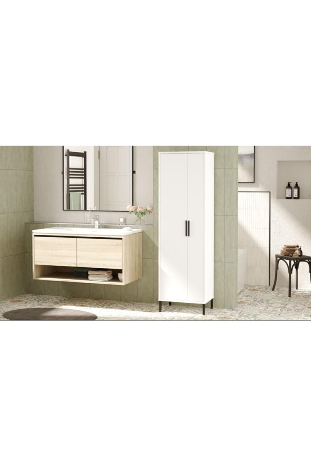 Armoire Polyvalente Rundell / Meuble de Rangement pour Produits de Nettoyage – Blanc RUN1-W