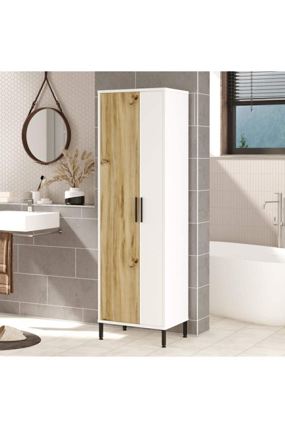 Armoire Polyvalente Rundell / Meuble de Rangement pour Produits de Nettoyage – Gris (Effet Feutre) & Blanc RUN1-WK