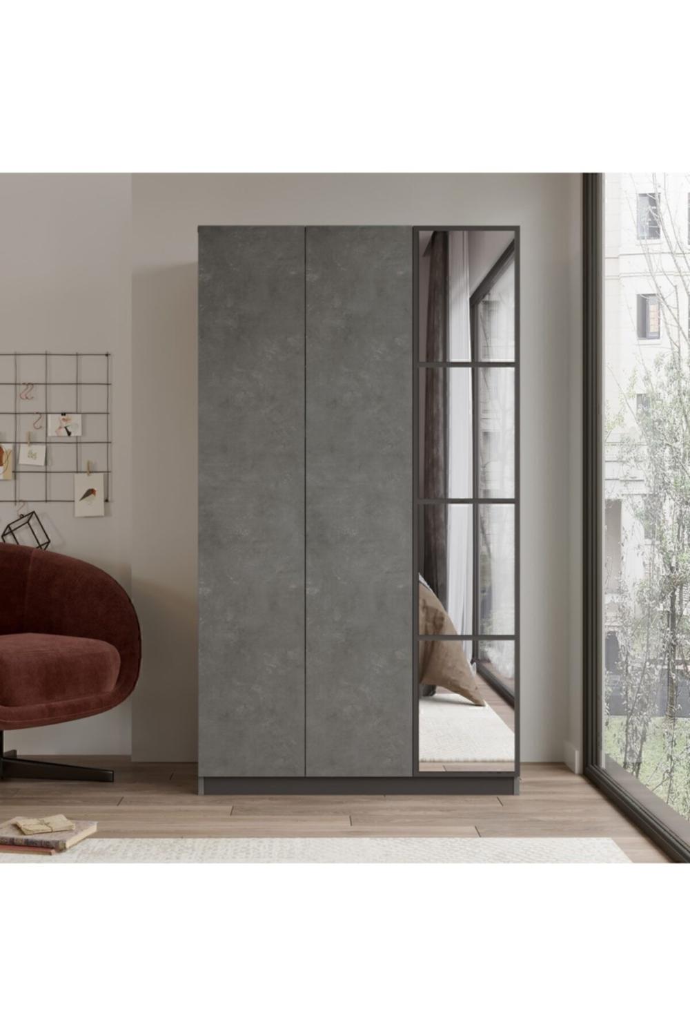 Teeny 3 Avec portes Avec tiroirs Avec miroir Armoire Elbise Armoire Béton TEE1-RG