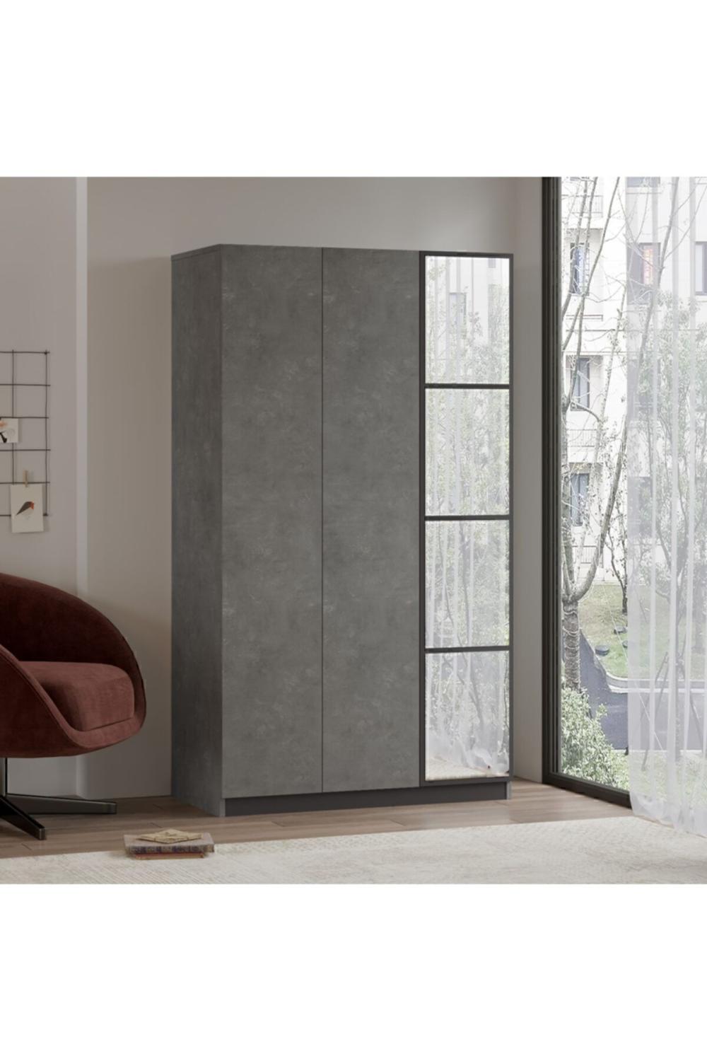 Teeny 3 Avec portes Avec tiroirs Avec miroir Armoire Elbise Armoire Béton TEE1-RG