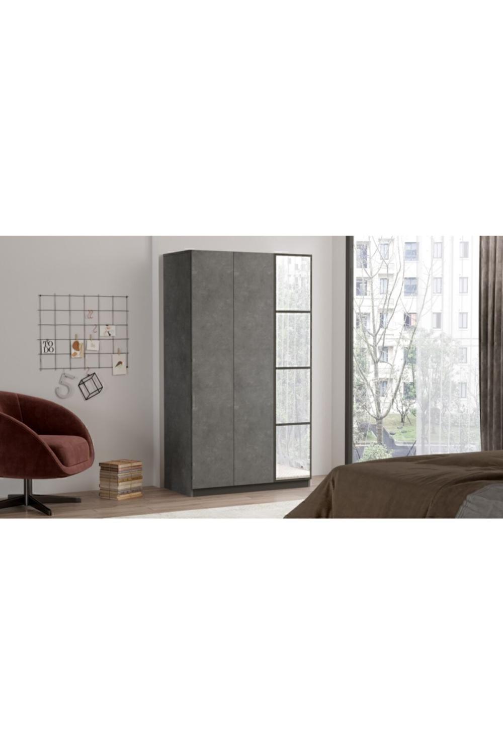 Teeny 3 Avec portes Avec tiroirs Avec miroir Armoire Elbise Armoire Béton TEE1-RG