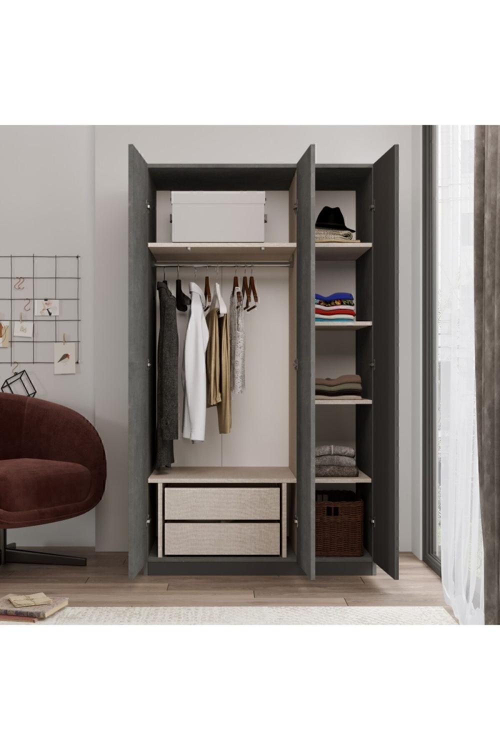 Teeny 3 Avec portes Avec tiroirs Avec miroir Armoire Elbise Armoire Béton TEE1-RG