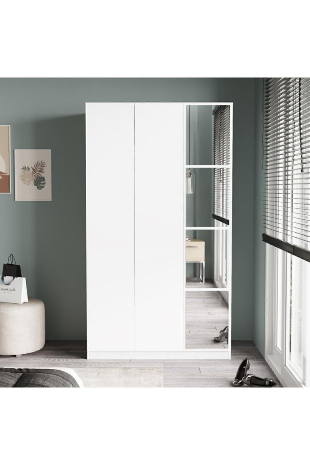 Teeny 3 Avec portes Avec tiroirs Avec miroir Armoire Elbise Armoire Blanc TEE1-W