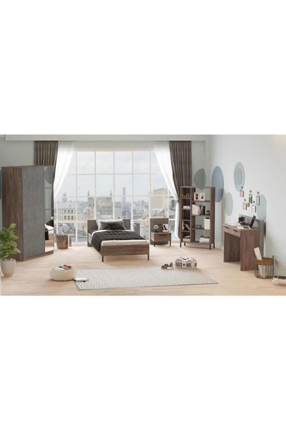 Teeny Chambre ado Ensemble 5'li Ensemble Béton-Marron TEE12-CG