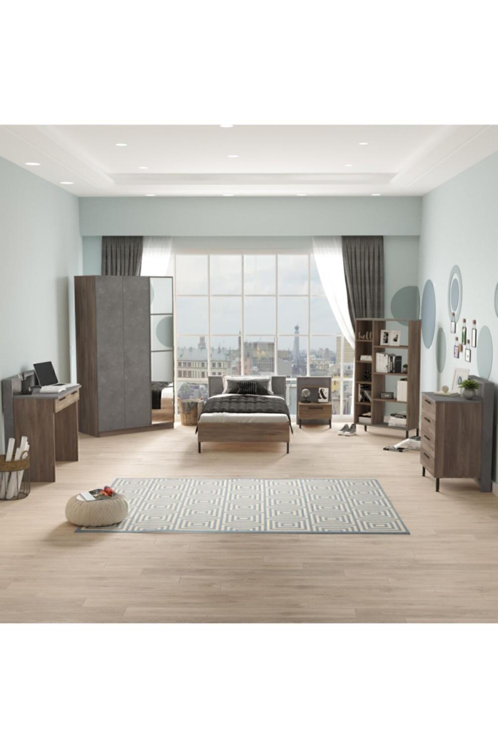 Teeny Chambre ado Ensemble 6'lı Ensemble Béton Marron TEE13-CG